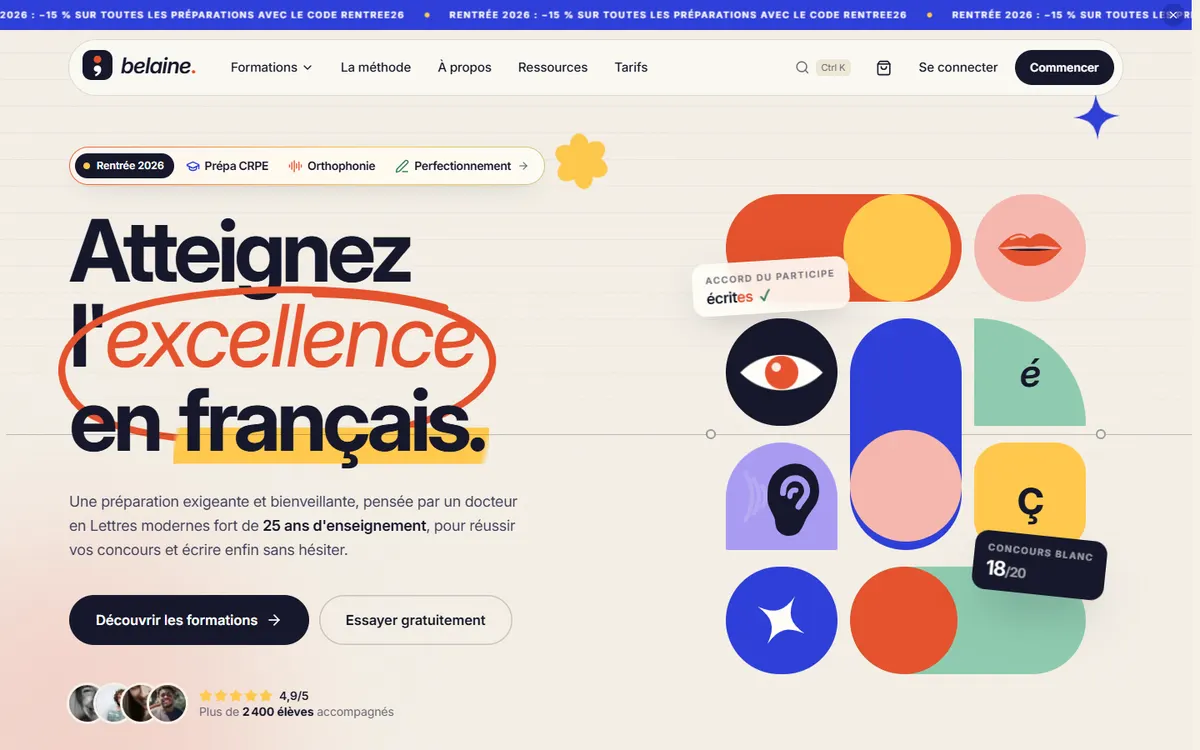 Page d’accueil de Belaine Académie